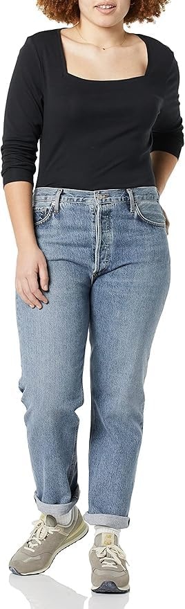 image:imageAmazon Essentials Womens SlimFit Long Sleeve Square Neck TShirt Stretchy Cotton ModalBlack