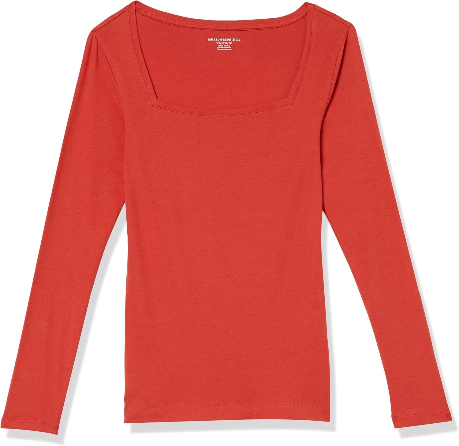 image:imageAmazon Essentials Womens SlimFit Long Sleeve Square Neck TShirt Stretchy Cotton ModalBrick Red
