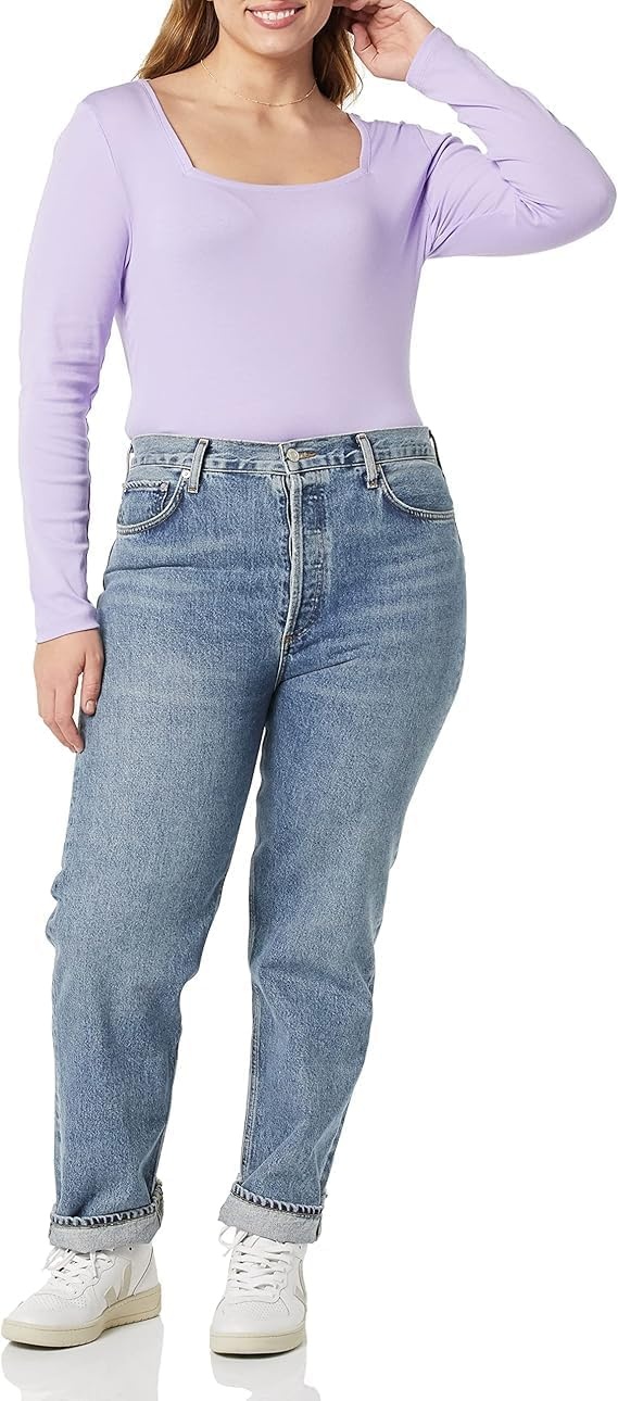 image:imageAmazon Essentials Womens SlimFit Long Sleeve Square Neck TShirt Stretchy Cotton ModalLavender