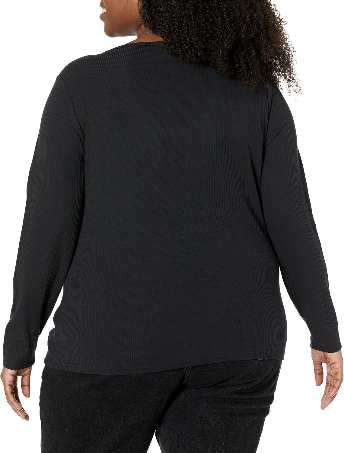 image:imageAmazon Essentials Womens SlimFit Long Sleeve VNeck Knit Rib Shirts Available in Plus Size Pack of 2Black
