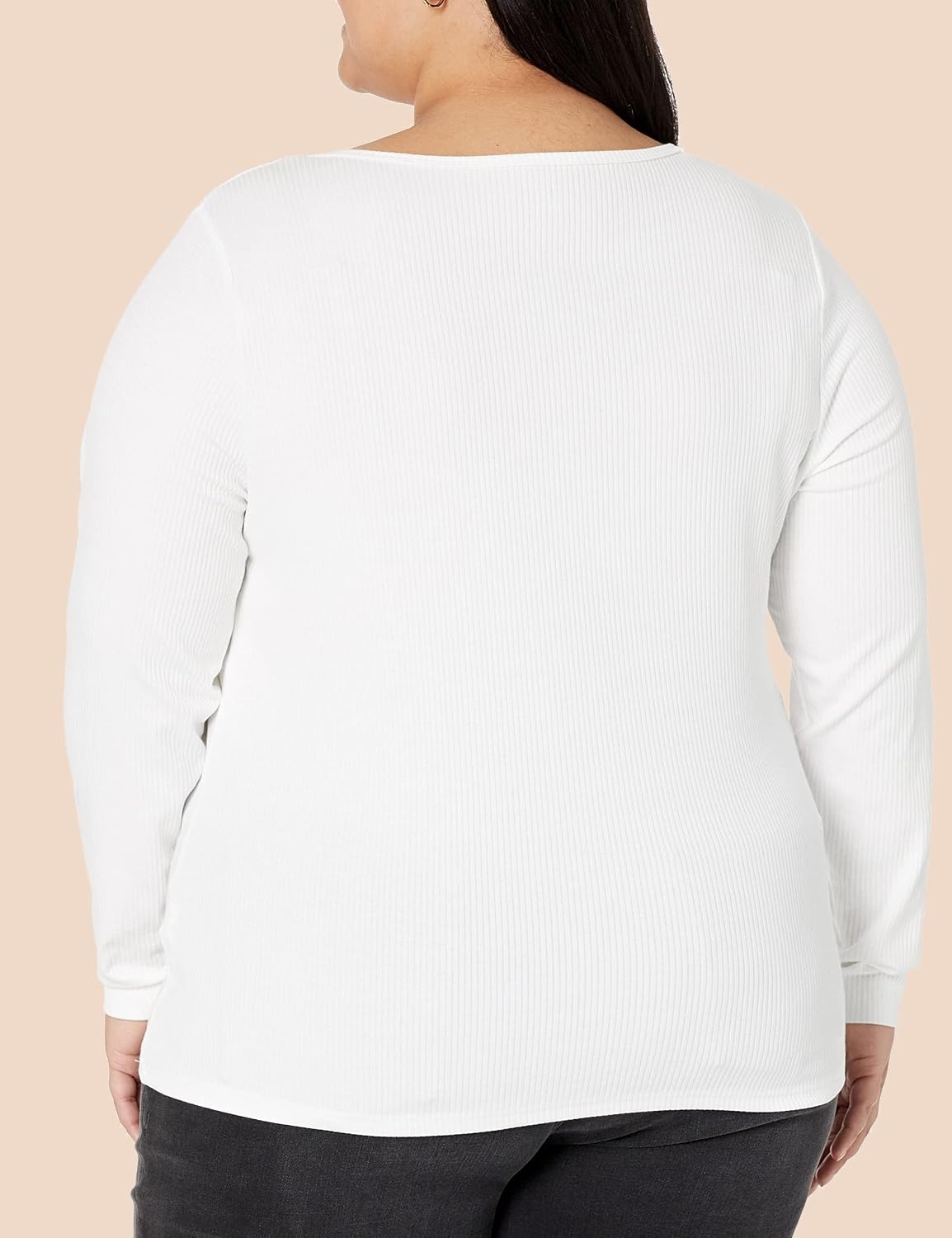 image:imageAmazon Essentials Womens SlimFit Long Sleeve VNeck Knit Rib Shirts Available in Plus Size Pack of 2White