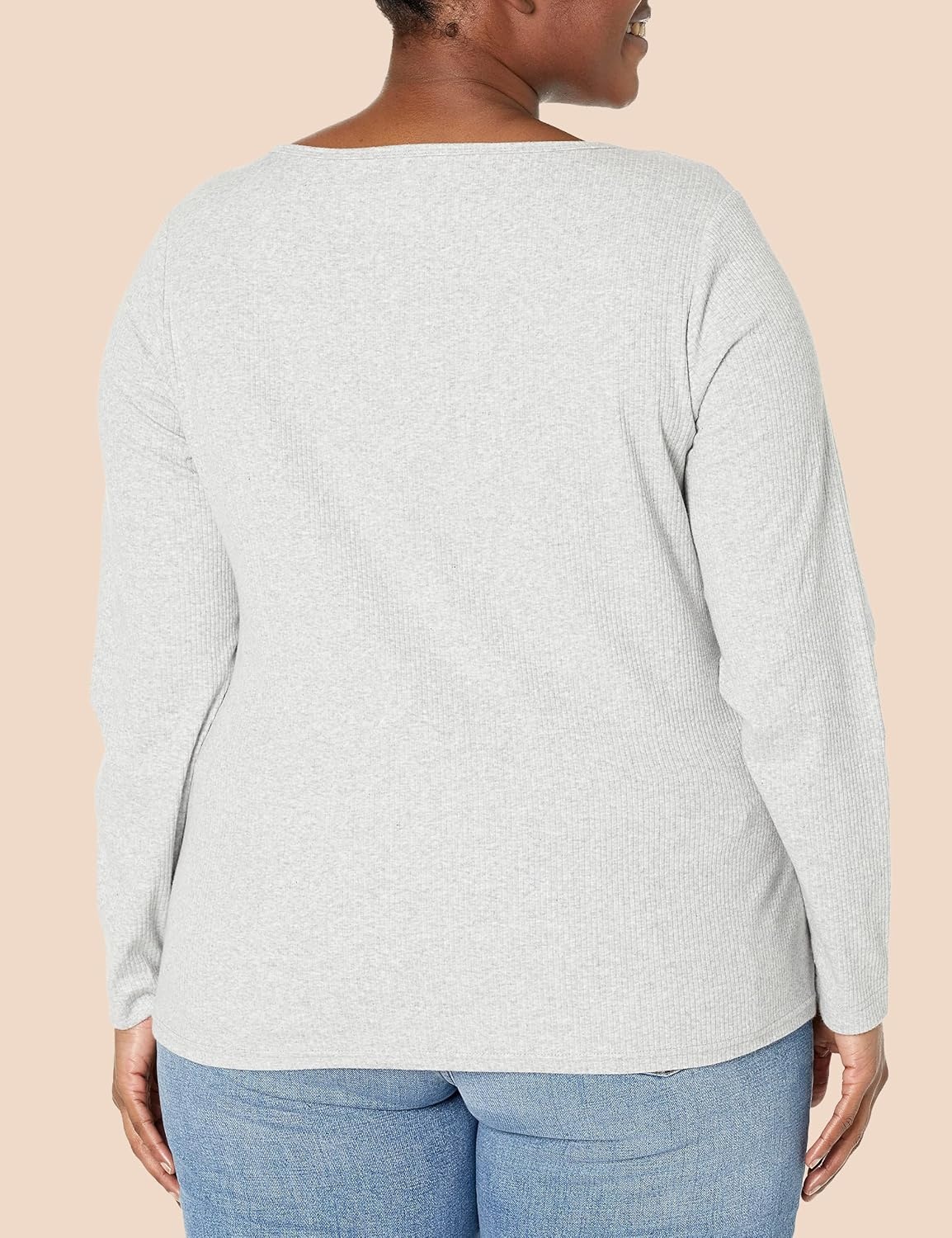image:imageAmazon Essentials Womens SlimFit Long Sleeve VNeck Knit Rib Shirts Available in Plus Size Pack of 2WhiteGrey