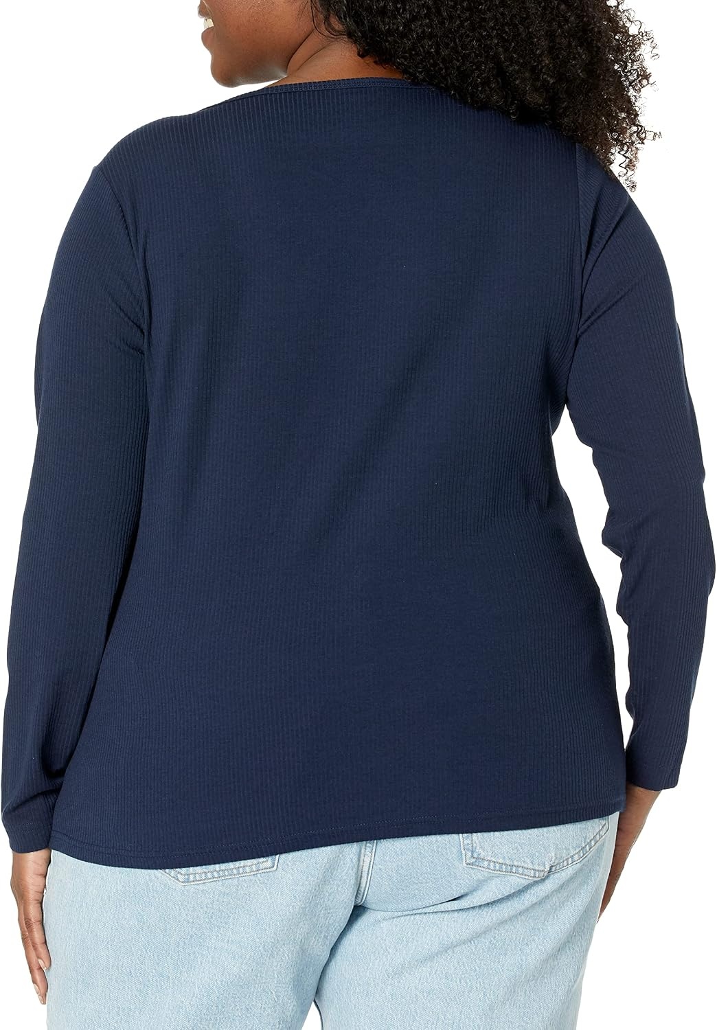 image:imageAmazon Essentials Womens SlimFit Long Sleeve VNeck Knit Rib Shirts Available in Plus Size Pack of 2WhiteNavy