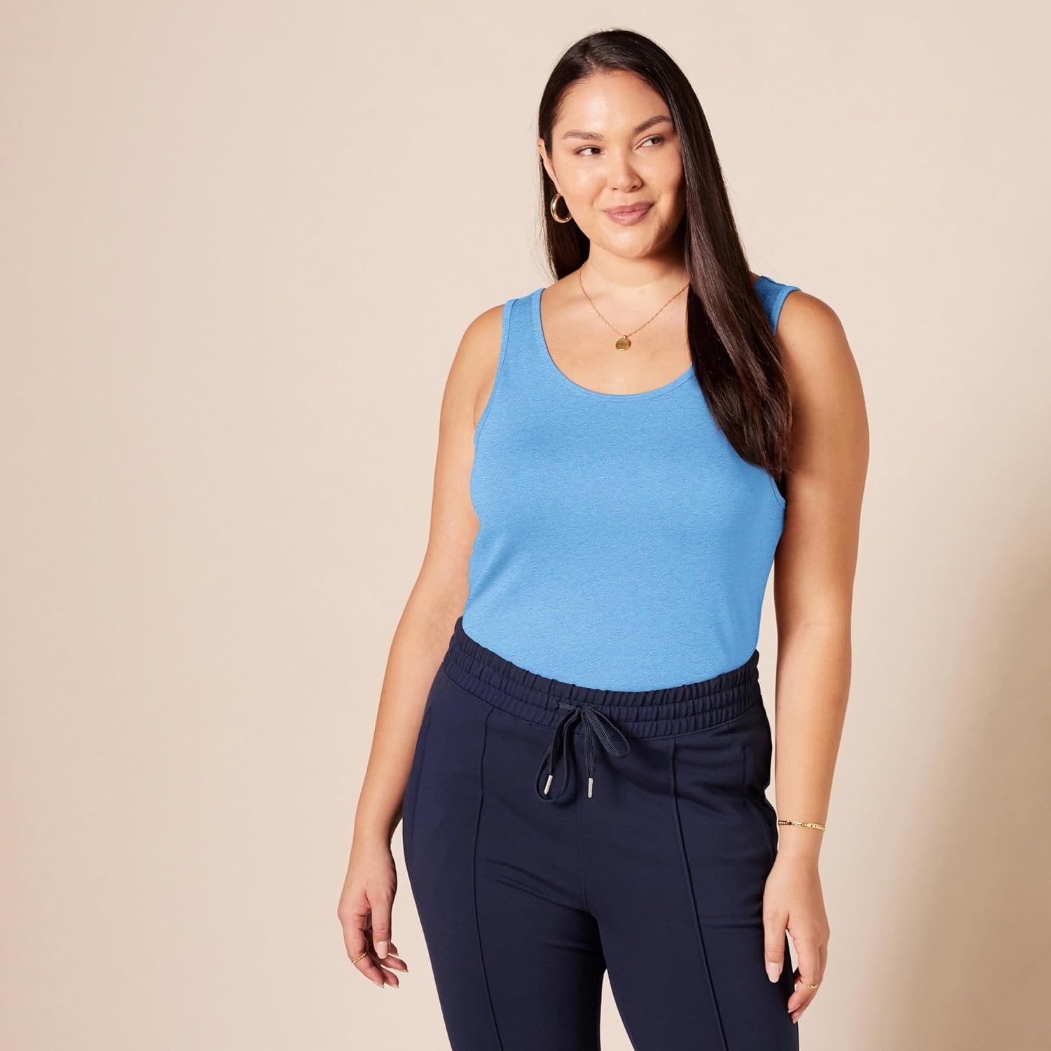 image:imageAmazon Essentials Womens SlimFit Ribbed Scoop Neck Tank Tops Pack of 2Aqua BlueFrench Blue