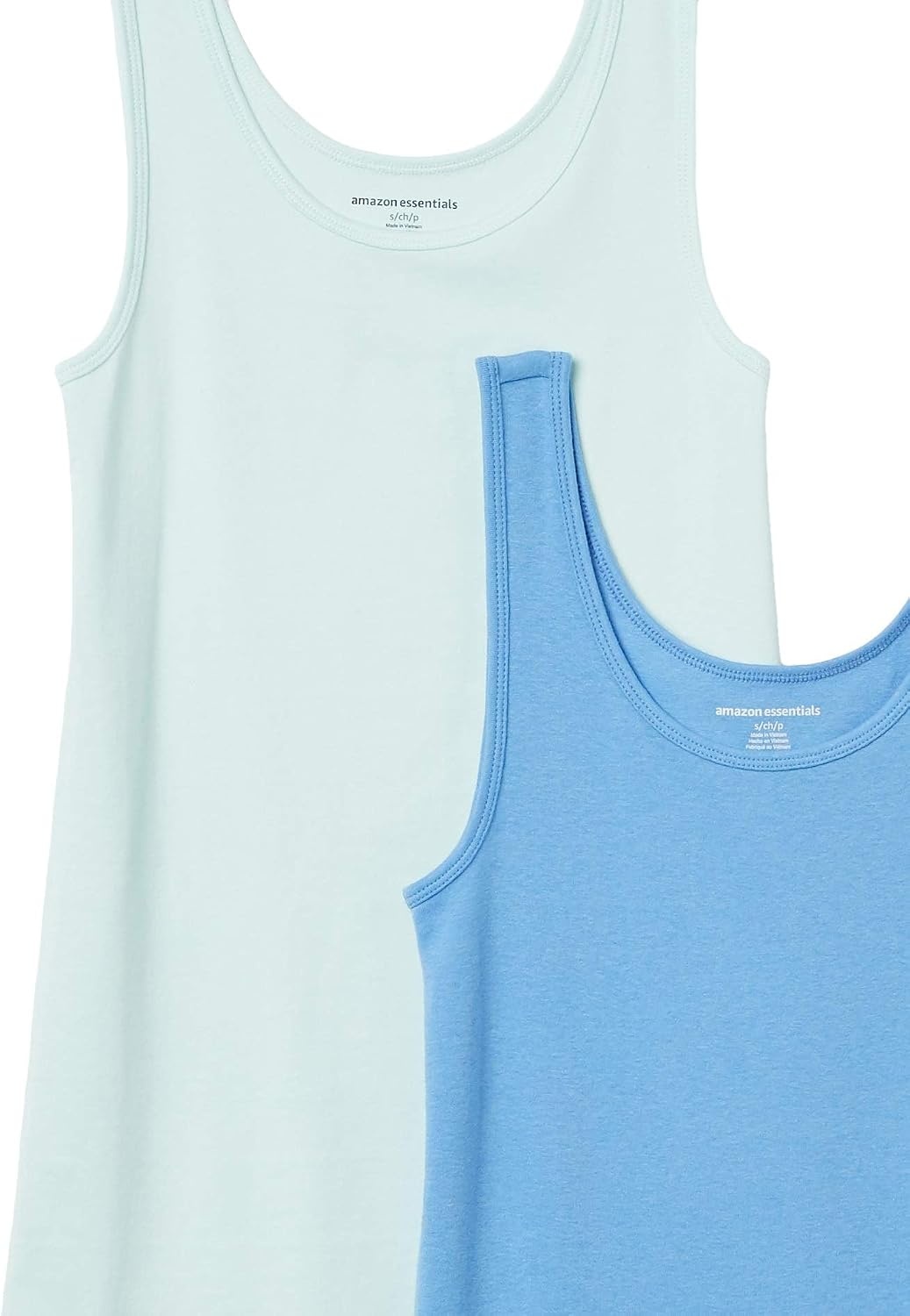 image:imageAmazon Essentials Womens SlimFit Ribbed Scoop Neck Tank Tops Pack of 2Aqua BlueFrench Blue