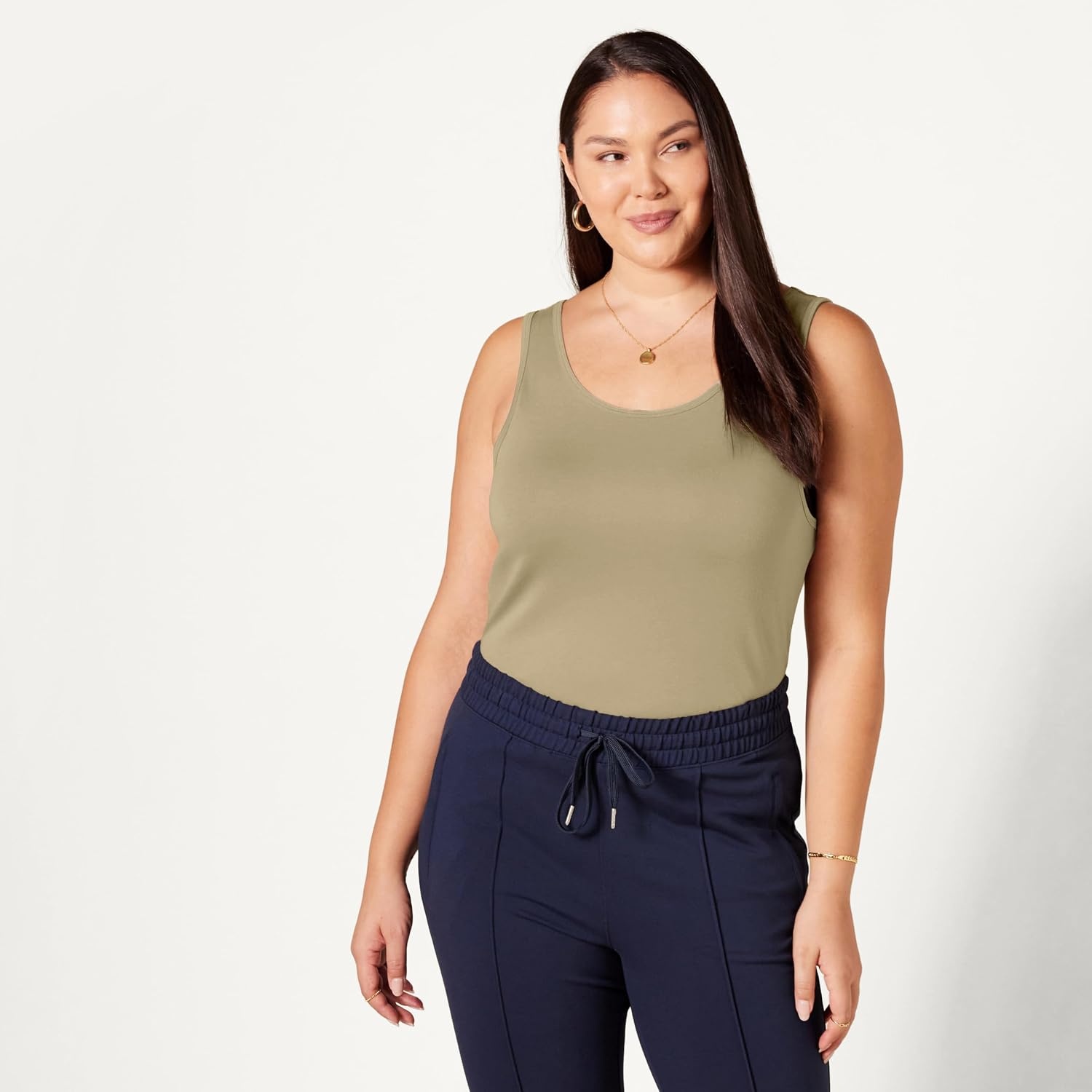 image:imageAmazon Essentials Womens SlimFit Ribbed Scoop Neck Tank Tops Pack of 2Beige