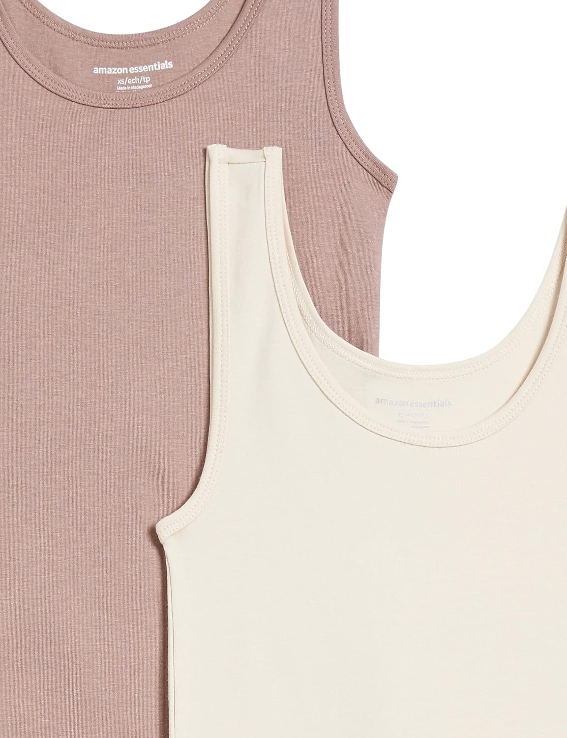 image:imageAmazon Essentials Womens SlimFit Ribbed Scoop Neck Tank Tops Pack of 2BeigeDusted Pearl
