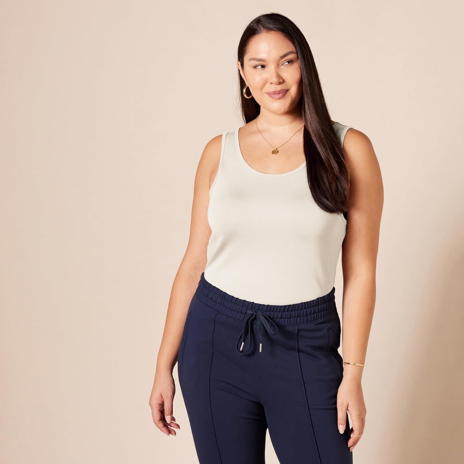 image:imageAmazon Essentials Womens SlimFit Ribbed Scoop Neck Tank Tops Pack of 2BeigeDusted Pearl