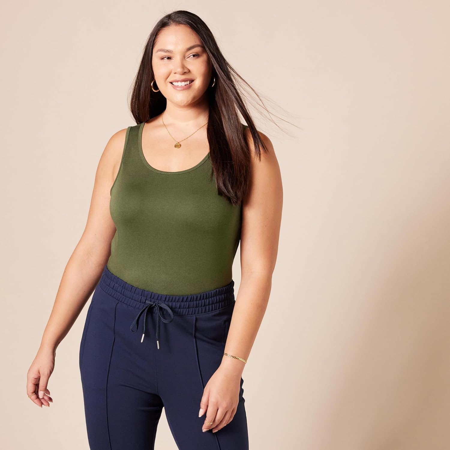 image:imageAmazon Essentials Womens SlimFit Ribbed Scoop Neck Tank Tops Pack of 2BlackOlive