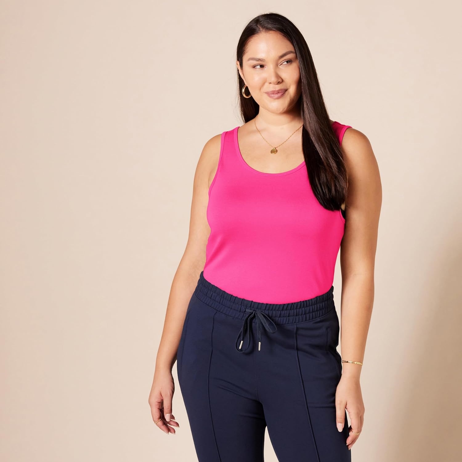 image:imageAmazon Essentials Womens SlimFit Ribbed Scoop Neck Tank Tops Pack of 2Bright PinkGrey Heather
