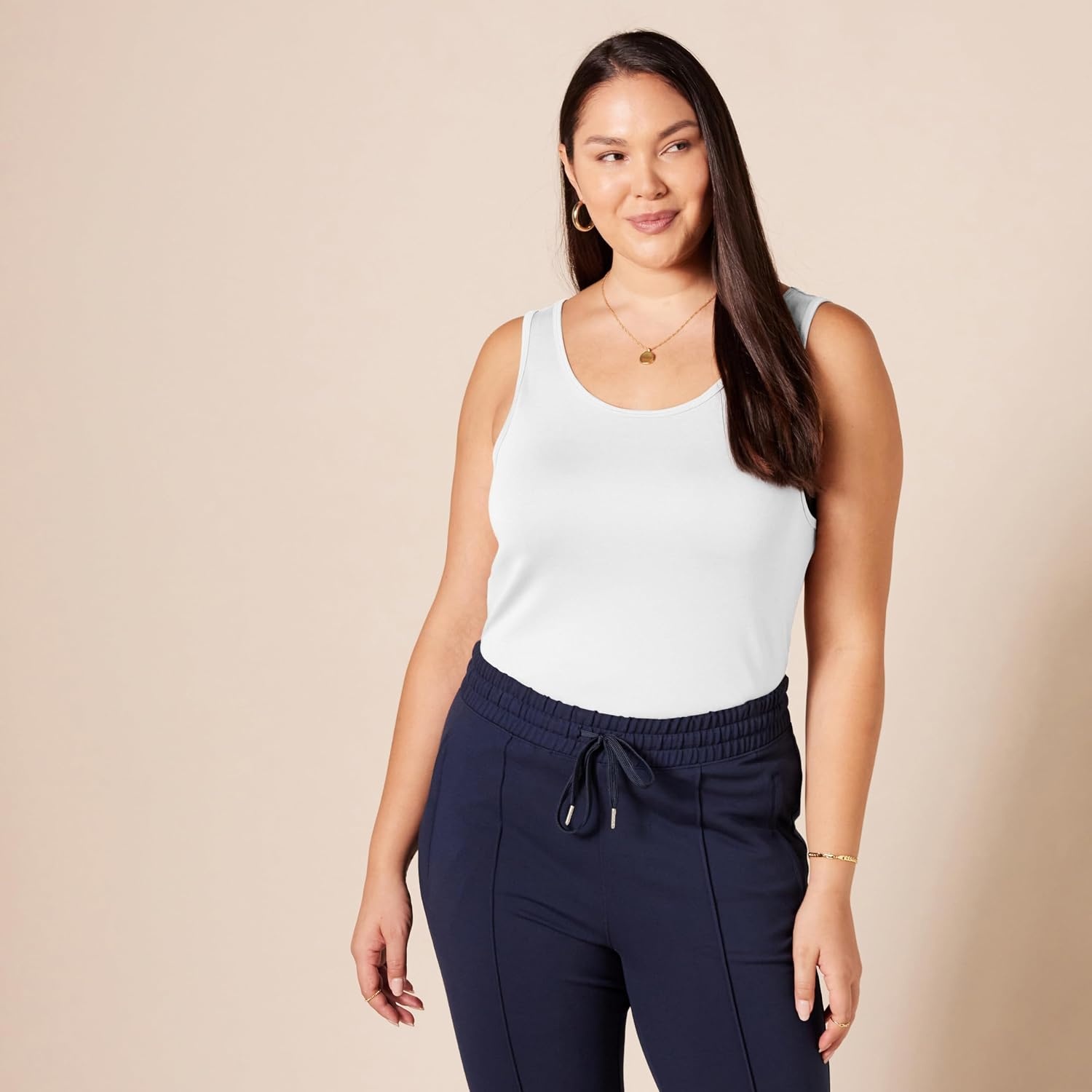 image:imageAmazon Essentials Womens SlimFit Ribbed Scoop Neck Tank Tops Pack of 2Bright PinkWhite