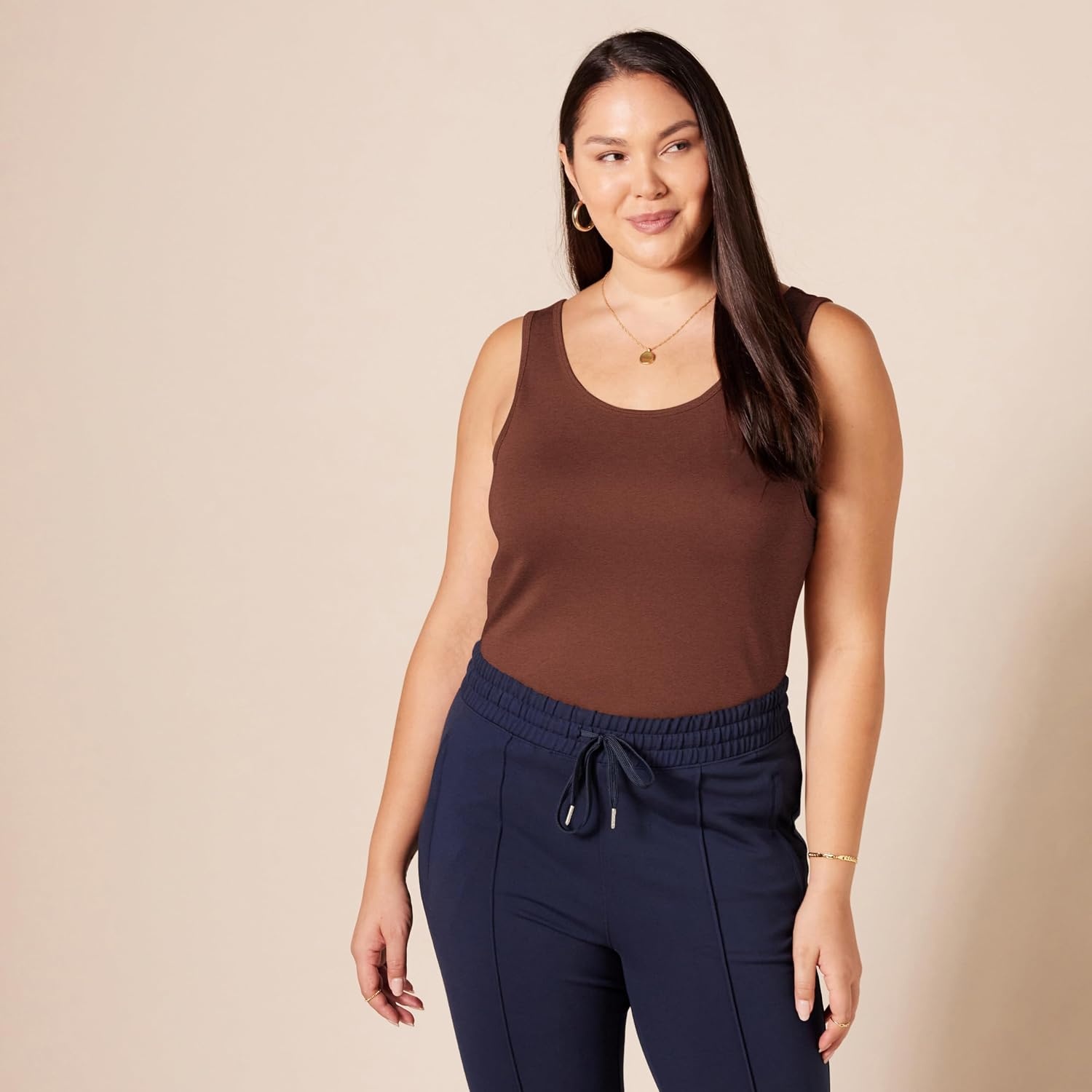 image:imageAmazon Essentials Womens SlimFit Ribbed Scoop Neck Tank Tops Pack of 2Brown