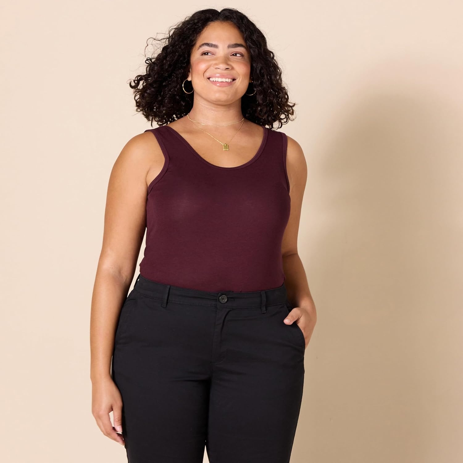 image:imageAmazon Essentials Womens SlimFit Ribbed Scoop Neck Tank Tops Pack of 2BurgundyCharcoal Heather