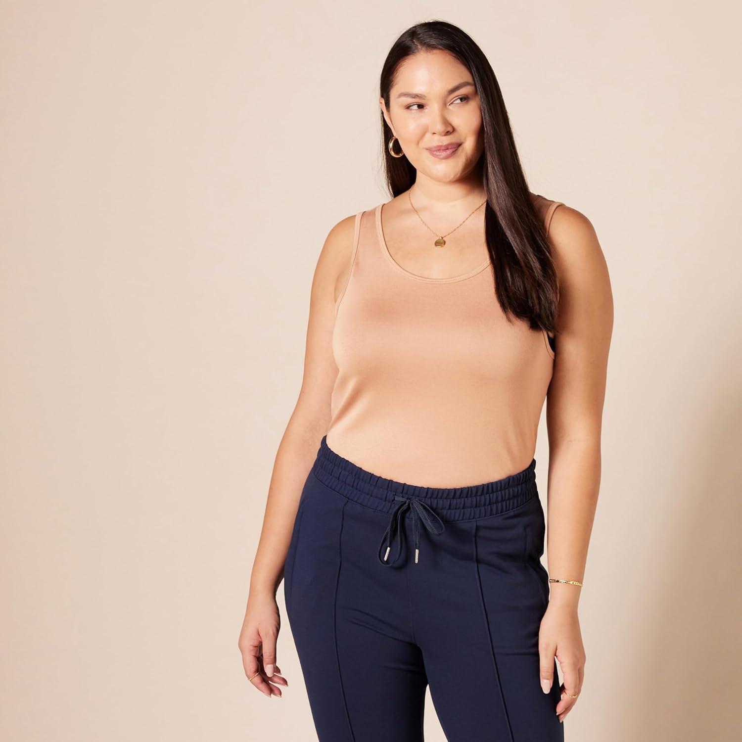 image:imageAmazon Essentials Womens SlimFit Ribbed Scoop Neck Tank Tops Pack of 2Camel