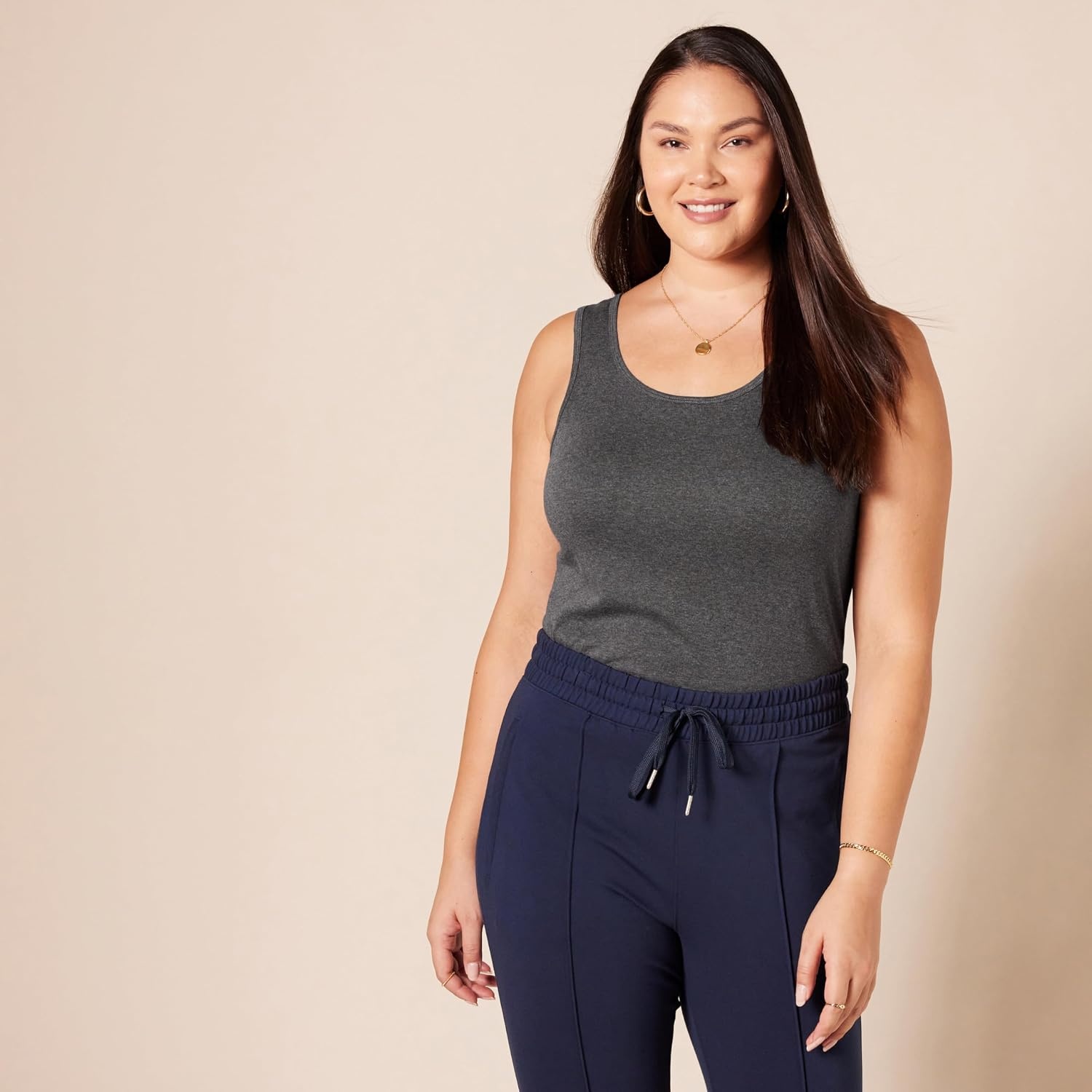 image:imageAmazon Essentials Womens SlimFit Ribbed Scoop Neck Tank Tops Pack of 2Charcoal Heather