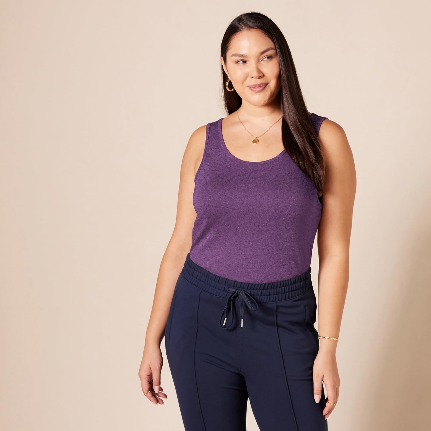 image:imageAmazon Essentials Womens SlimFit Ribbed Scoop Neck Tank Tops Pack of 2Charcoal HeatherDark Purple