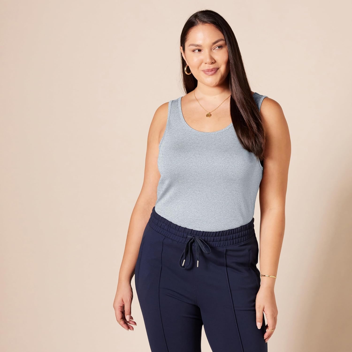 image:imageAmazon Essentials Womens SlimFit Ribbed Scoop Neck Tank Tops Pack of 2Charcoal HeatherIce Blue Heather