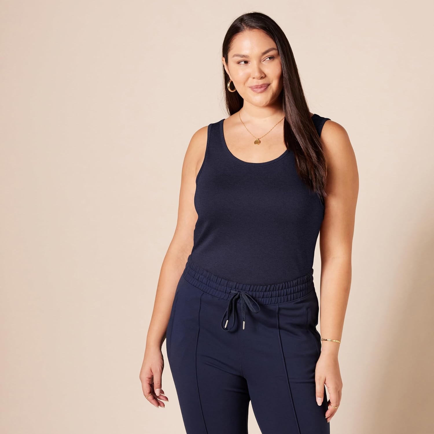 image:imageAmazon Essentials Womens SlimFit Ribbed Scoop Neck Tank Tops Pack of 2Dark GreenNavy