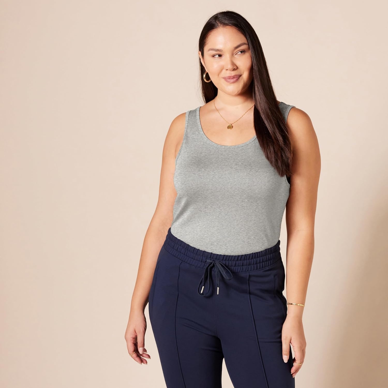 image:imageAmazon Essentials Womens SlimFit Ribbed Scoop Neck Tank Tops Pack of 2Light Grey Heather