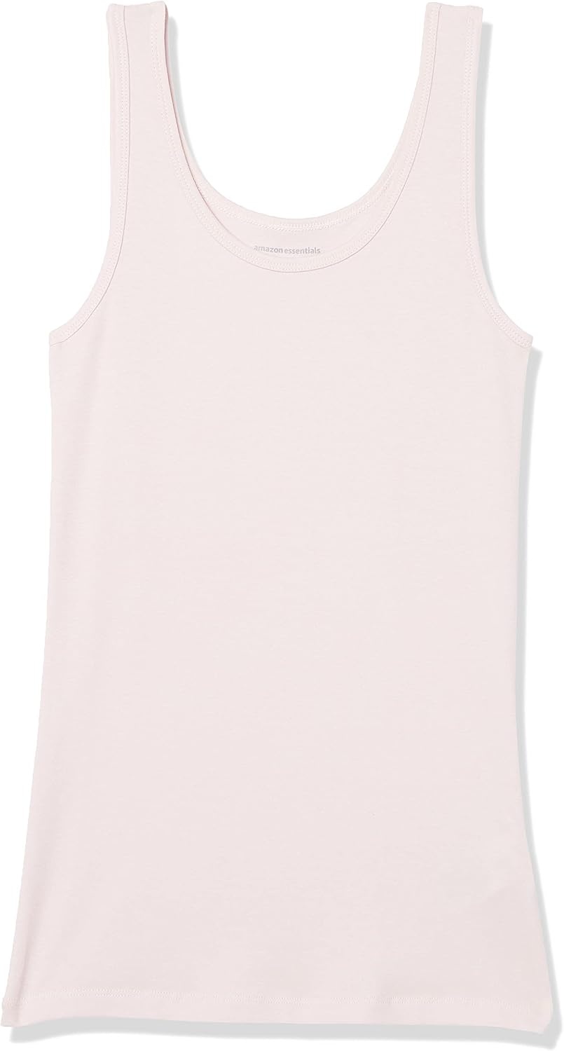 image:imageAmazon Essentials Womens SlimFit Ribbed Scoop Neck Tank Tops Pack of 2Light Grey HeatherLight Pink