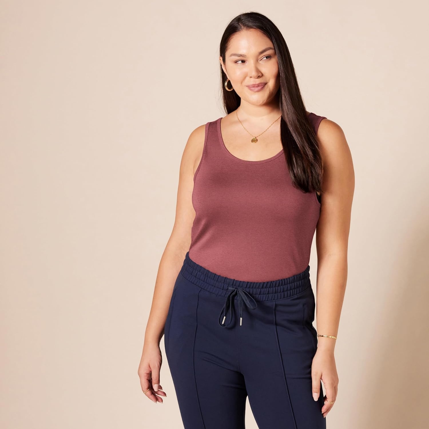 image:imageAmazon Essentials Womens SlimFit Ribbed Scoop Neck Tank Tops Pack of 2Plum