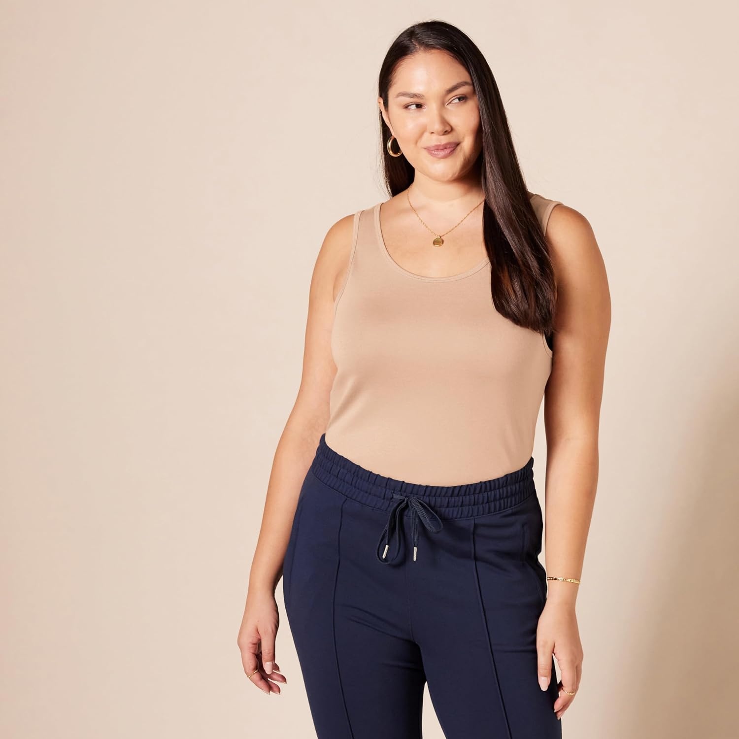 image:imageAmazon Essentials Womens SlimFit Ribbed Scoop Neck Tank Tops Pack of 2Sand