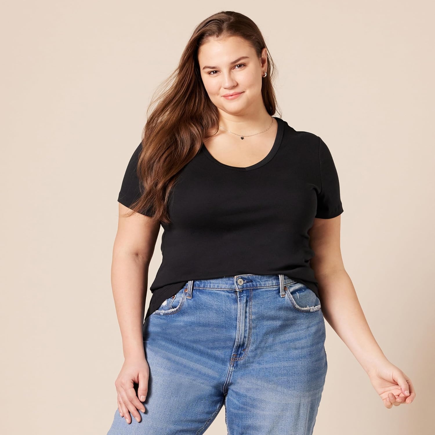 image:imageAmazon Essentials Womens SlimFit ShortSleeve VNeck TShirt Pack of 2Black