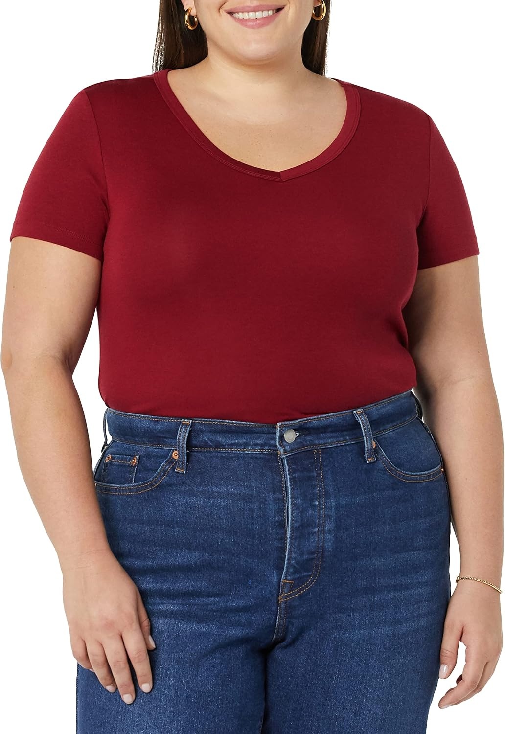 image:imageAmazon Essentials Womens SlimFit ShortSleeve VNeck TShirt Pack of 2BlackBurgundy