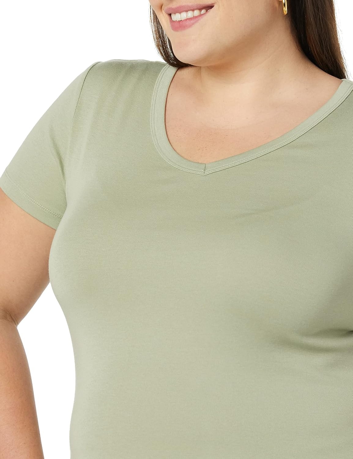 image:imageAmazon Essentials Womens SlimFit ShortSleeve VNeck TShirt Pack of 2BlackLight Sage Green
