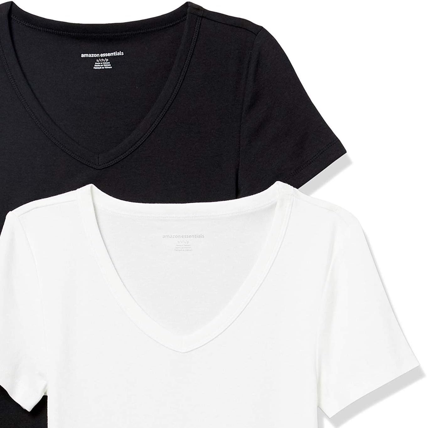 image:imageAmazon Essentials Womens SlimFit ShortSleeve VNeck TShirt Pack of 2BlackWhite