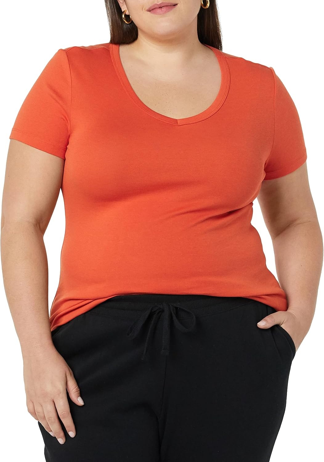 image:imageAmazon Essentials Womens SlimFit ShortSleeve VNeck TShirt Pack of 2Charcoal HeatherTomato Red
