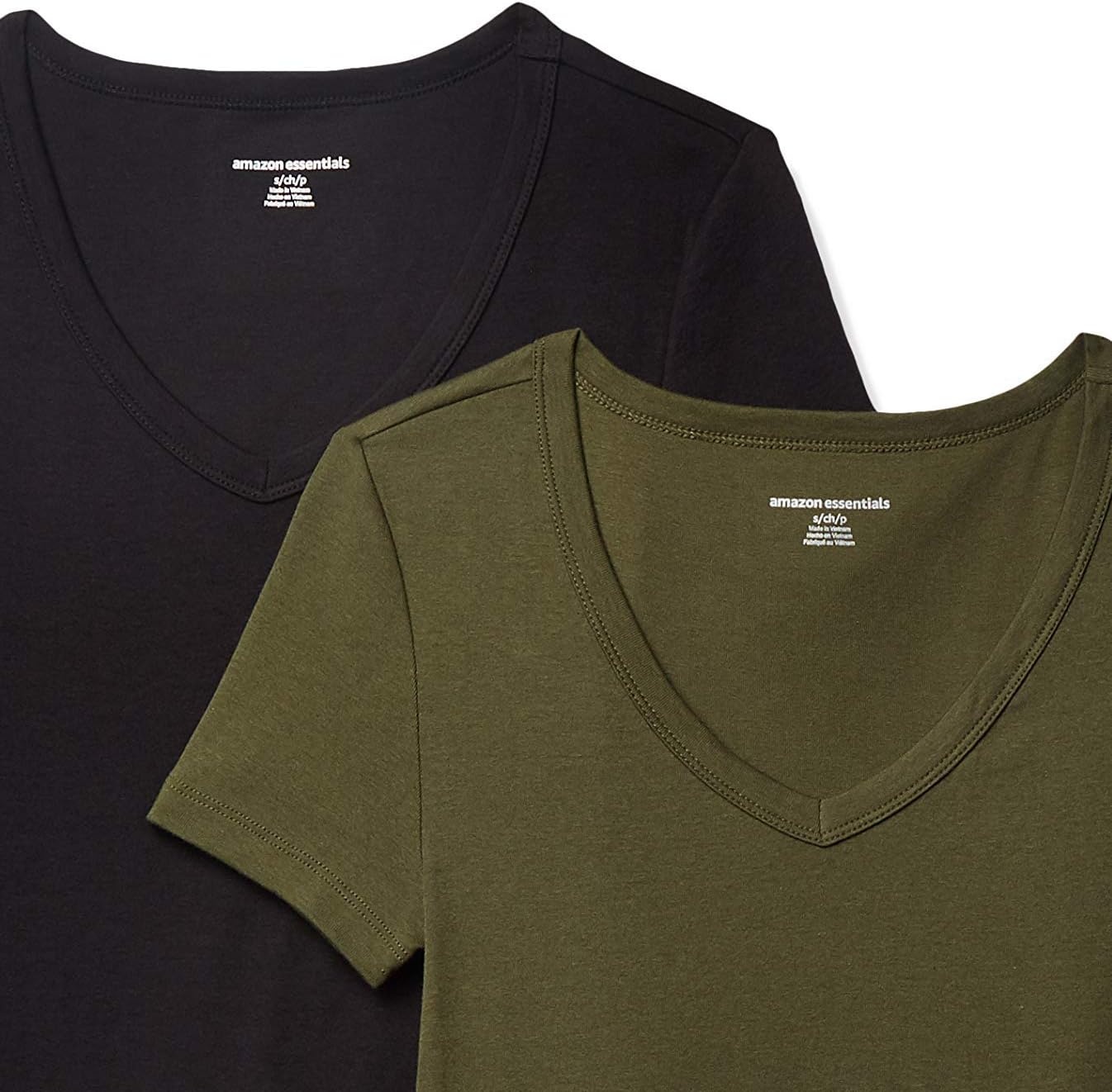 image:imageAmazon Essentials Womens SlimFit ShortSleeve VNeck TShirt Pack of 2Dark OliveBlack
