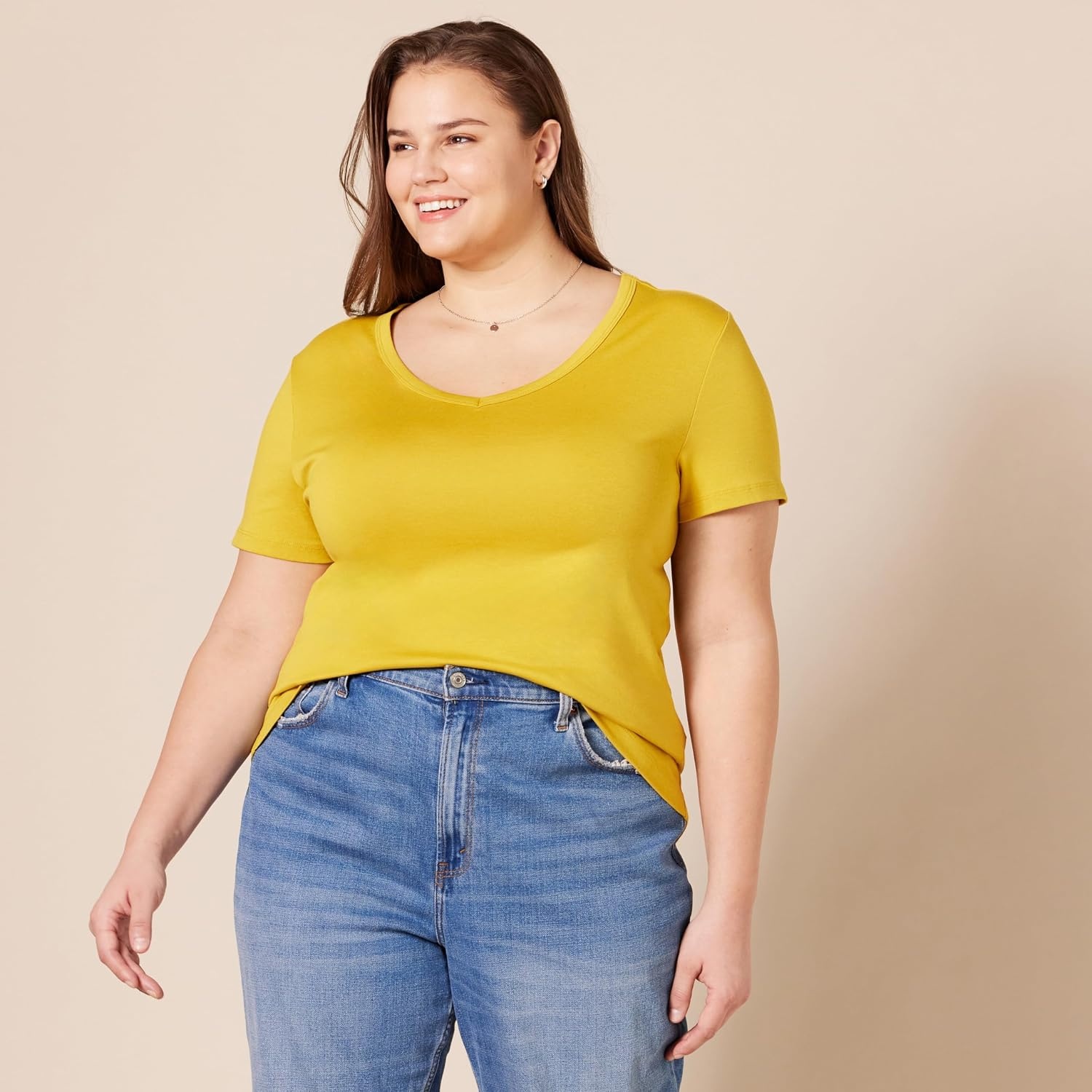 image:imageAmazon Essentials Womens SlimFit ShortSleeve VNeck TShirt Pack of 2GoldOlive