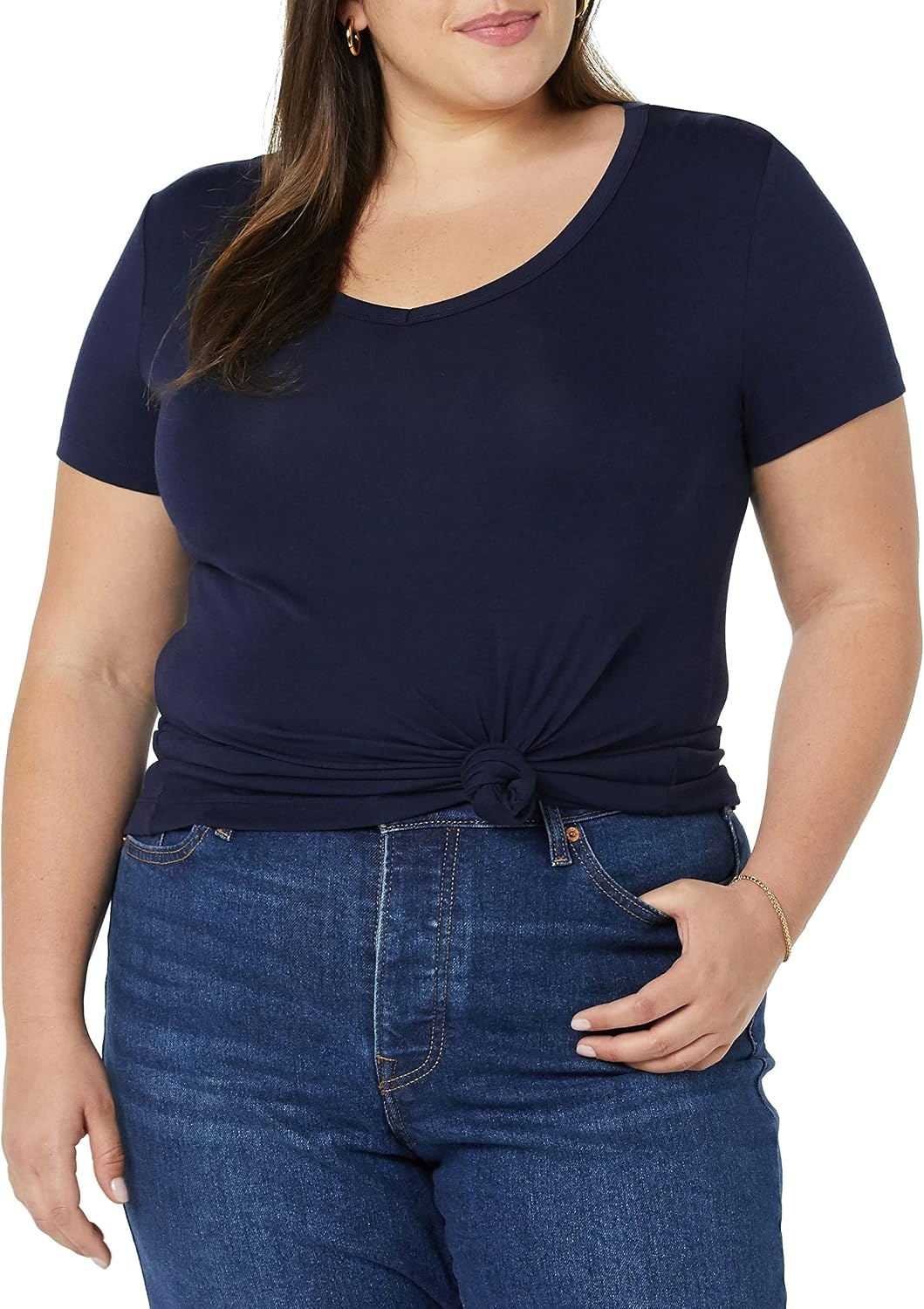 image:imageAmazon Essentials Womens SlimFit ShortSleeve VNeck TShirt Pack of 2NavyNavy
