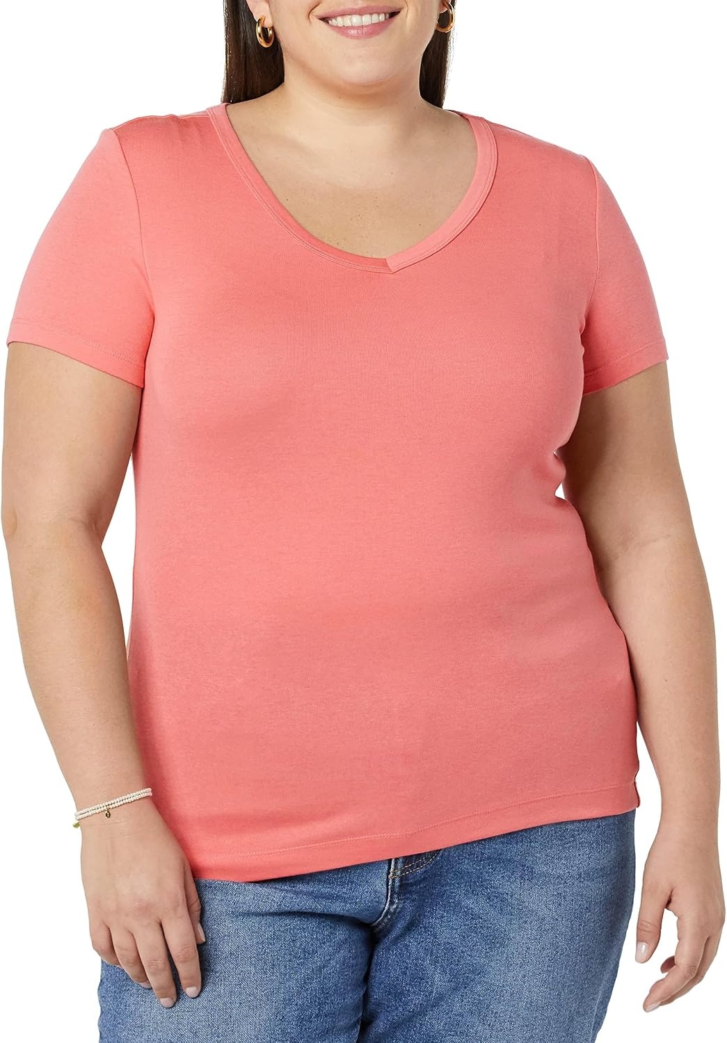 image:imageAmazon Essentials Womens SlimFit ShortSleeve VNeck TShirt Pack of 2WhiteDark Pink