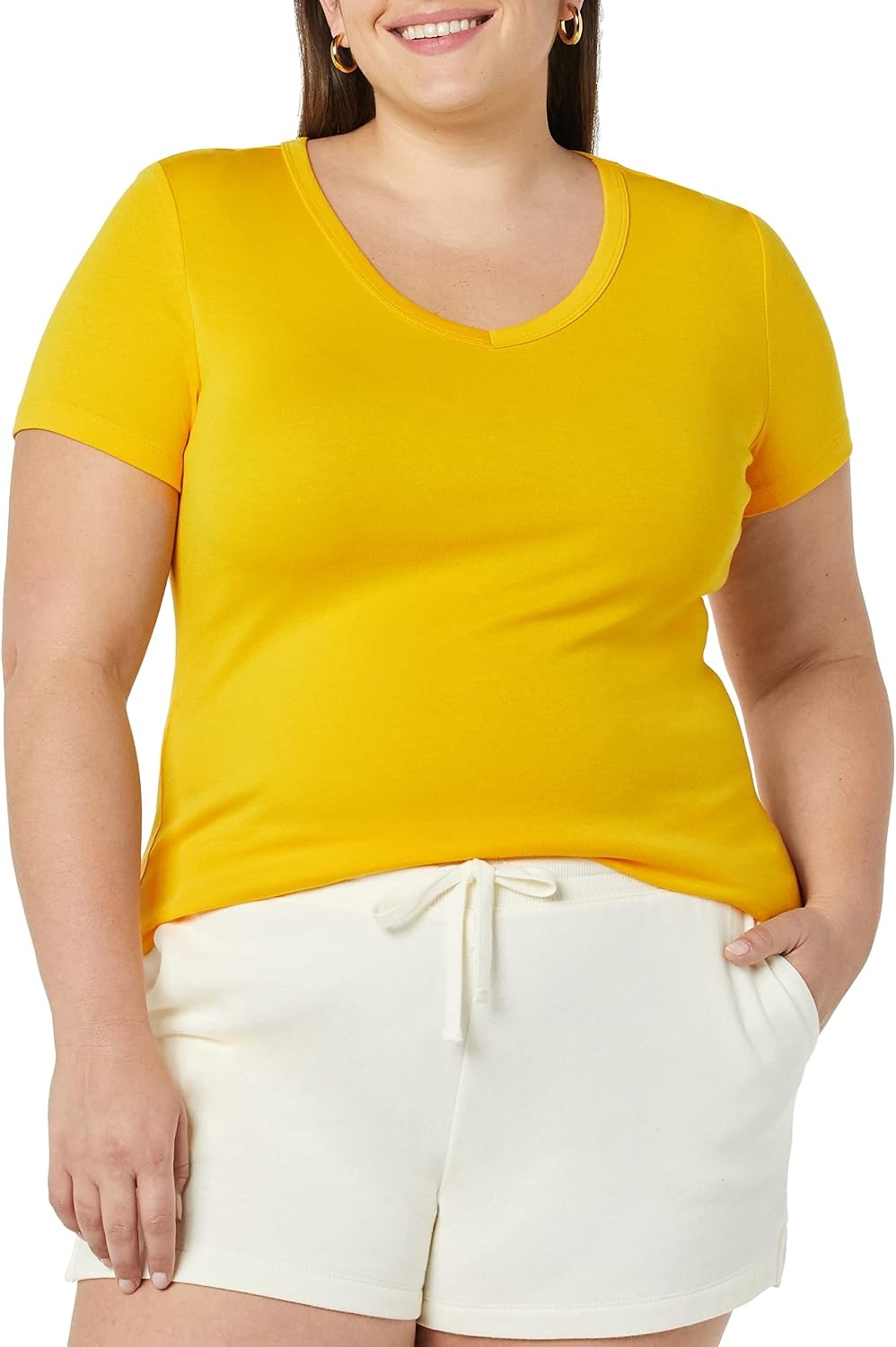 image:imageAmazon Essentials Womens SlimFit ShortSleeve VNeck TShirt Pack of 2WhiteLemon Yellow