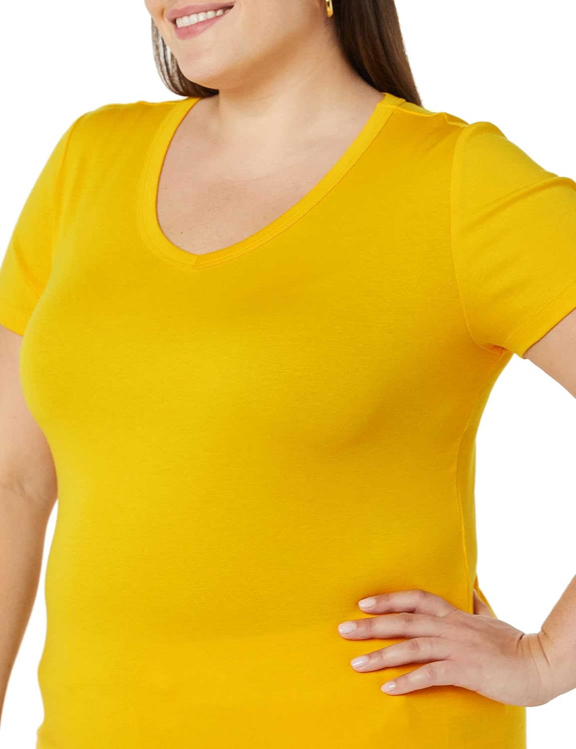image:imageAmazon Essentials Womens SlimFit ShortSleeve VNeck TShirt Pack of 2WhiteLemon Yellow