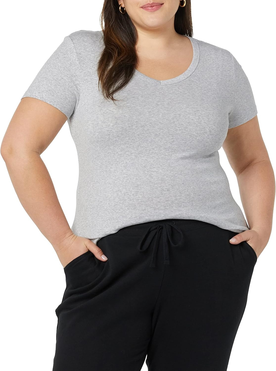 image:imageAmazon Essentials Womens SlimFit ShortSleeve VNeck TShirt Pack of 2WhiteLight Heather Grey