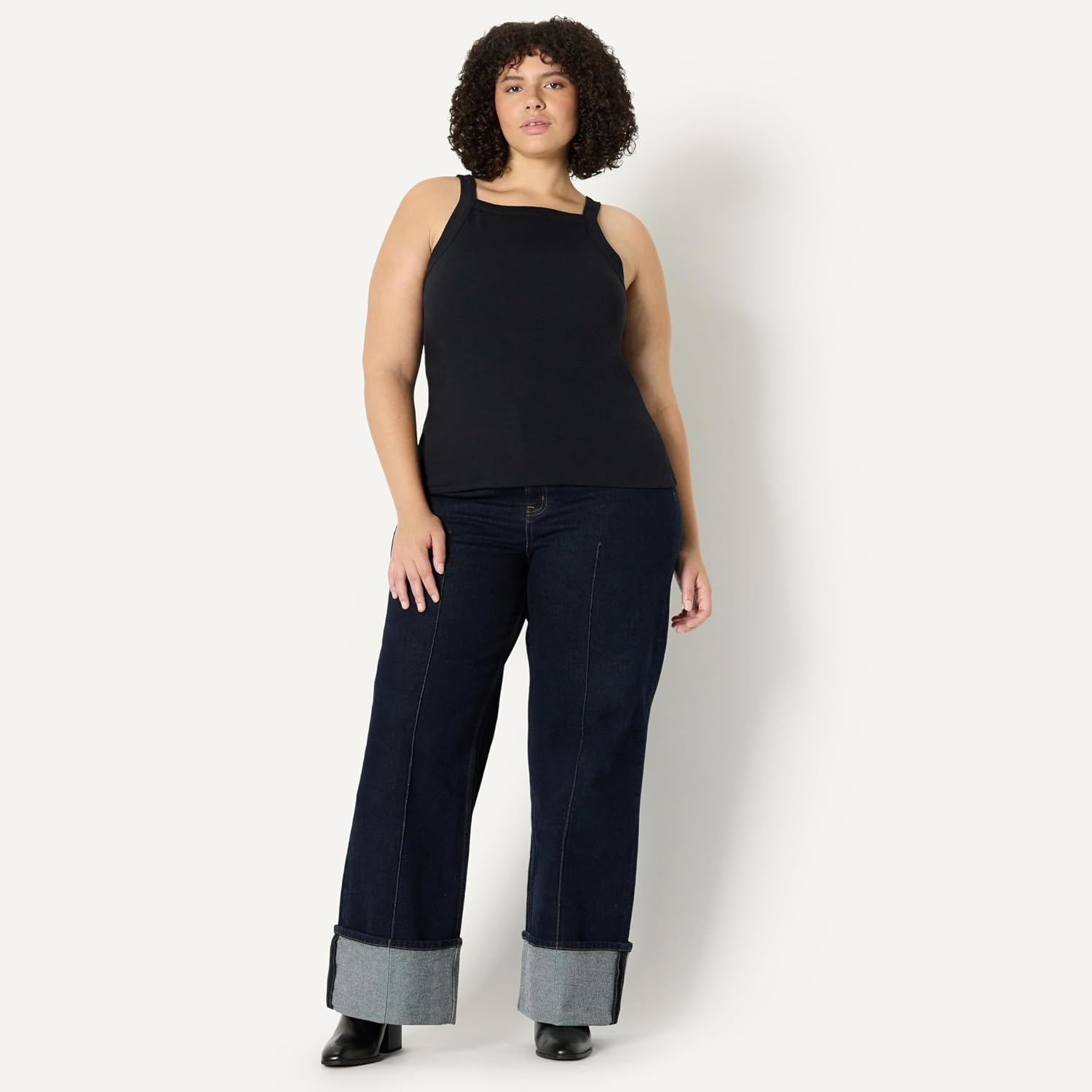 image:imageAmazon Essentials Womens SlimFit Stretch Rib HighNeck Tank with Wide Ribbed StrapsBlack
