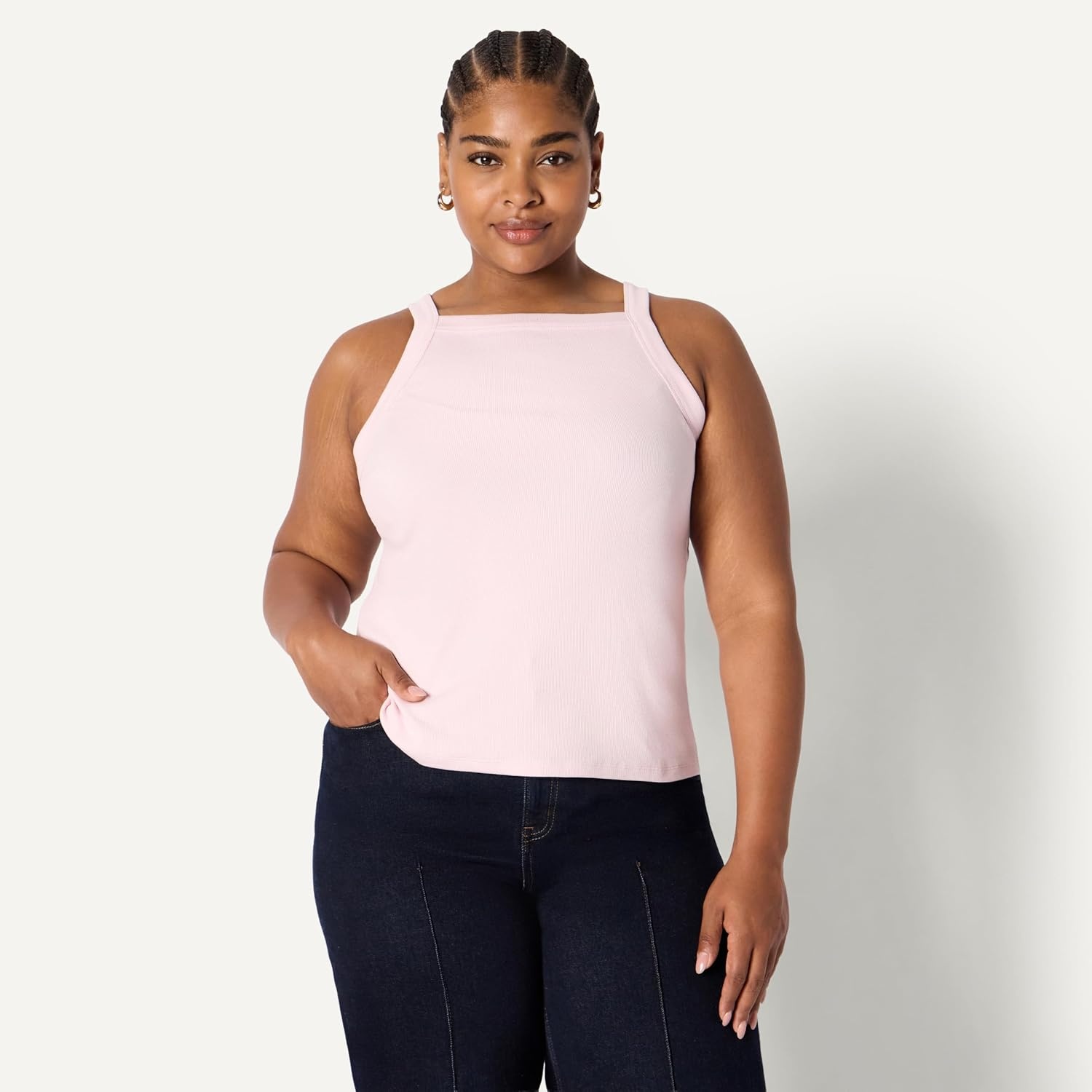 image:imageAmazon Essentials Womens SlimFit Stretch Rib HighNeck Tank with Wide Ribbed StrapsPastel Lilac