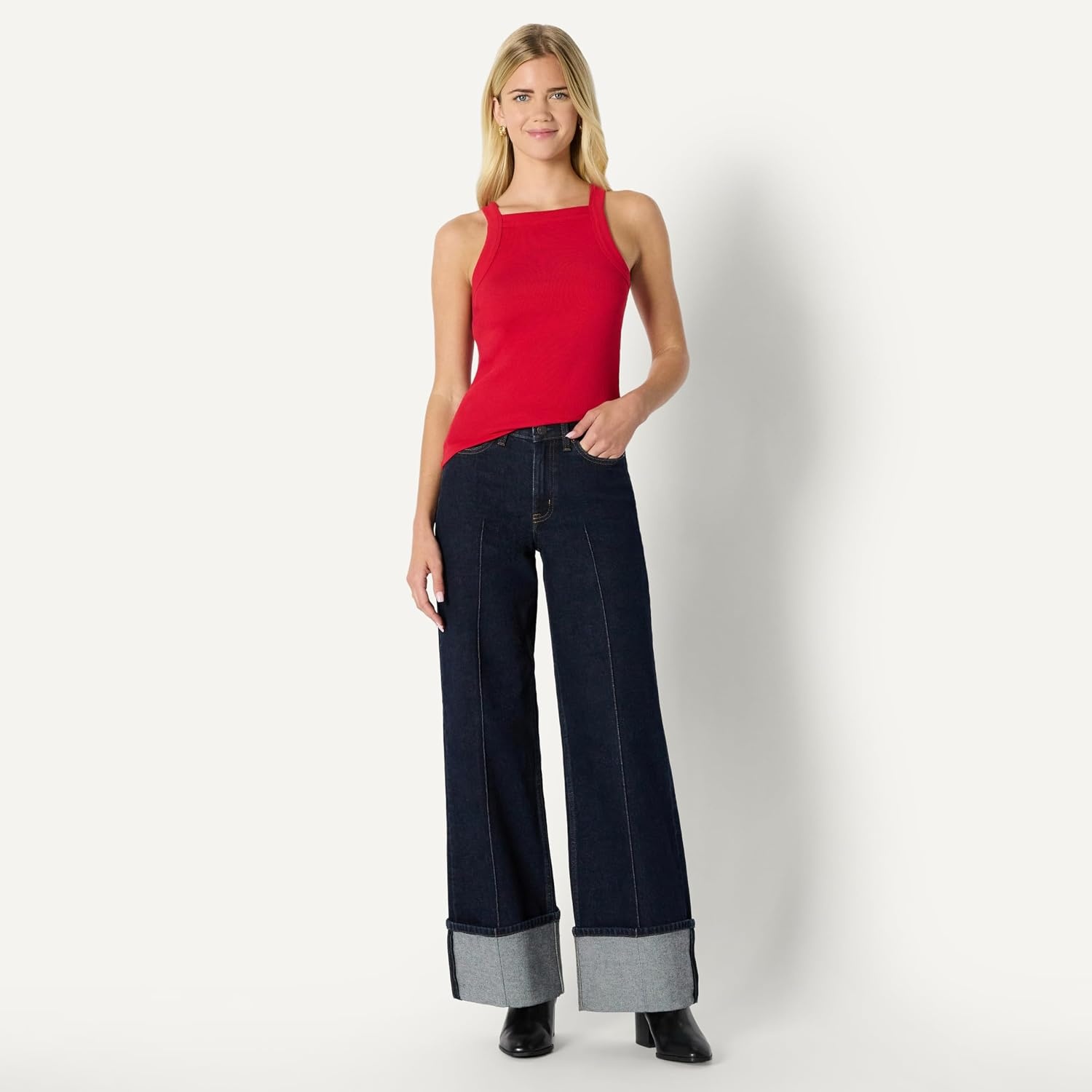 image:imageAmazon Essentials Womens SlimFit Stretch Rib HighNeck Tank with Wide Ribbed StrapsRed