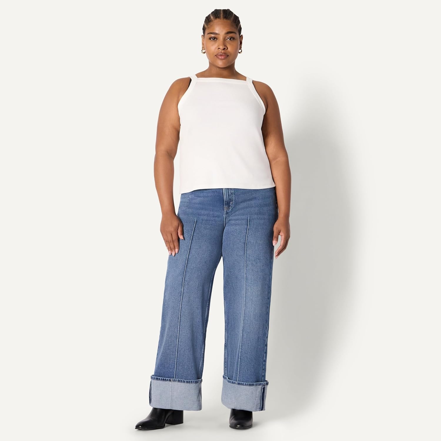 image:imageAmazon Essentials Womens SlimFit Stretch Rib HighNeck Tank with Wide Ribbed StrapsWhite
