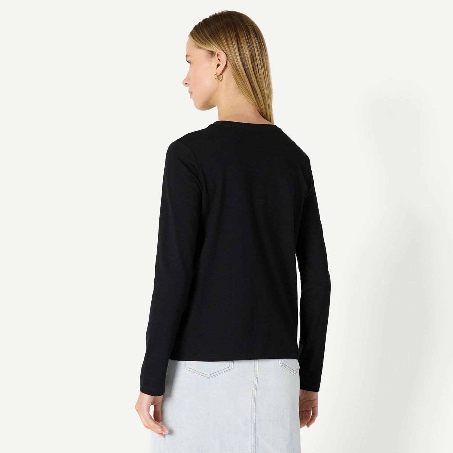 image:imageAmazon Essentials Womens Soft 100 Cotton RegularFit LongSleeve Crewneck TShirtBlack