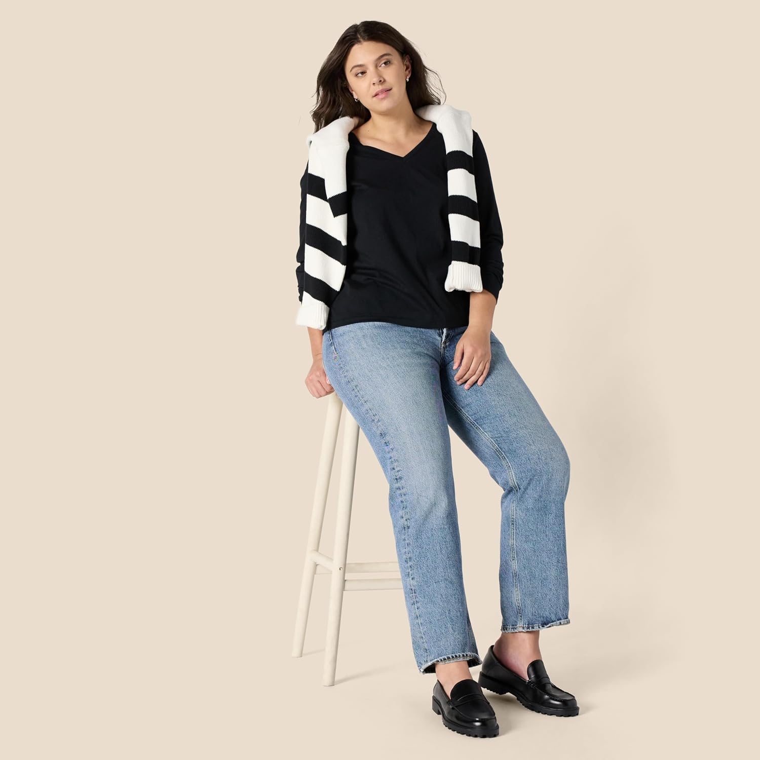 image:imageAmazon Essentials Womens Soft 100 Cotton RegularFit LongSleeve Crewneck TShirtBlack