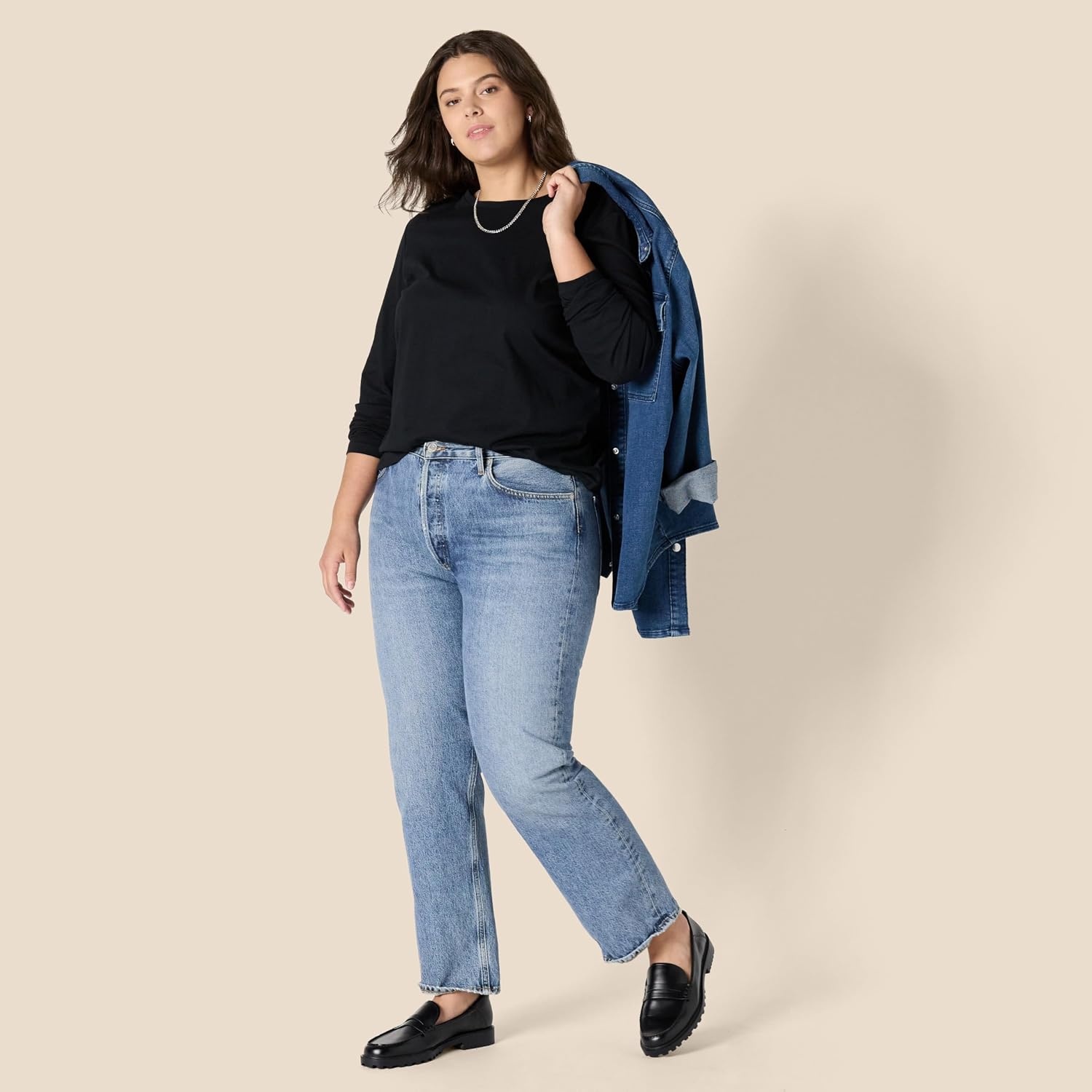 image:imageAmazon Essentials Womens Soft 100 Cotton RegularFit LongSleeve Crewneck TShirtBlack
