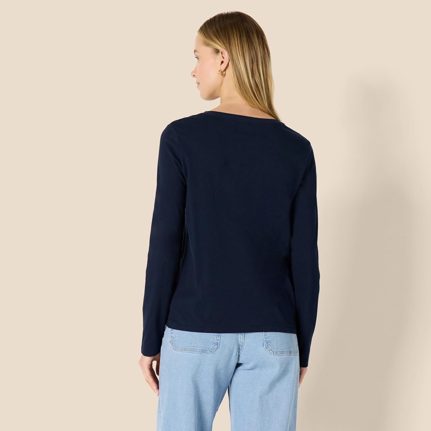 image:imageAmazon Essentials Womens Soft 100 Cotton RegularFit LongSleeve Crewneck TShirtNavy