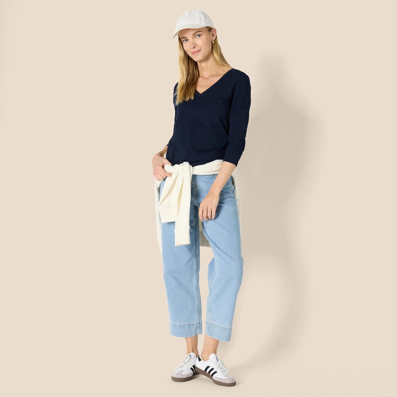 image:imageAmazon Essentials Womens Soft 100 Cotton RegularFit LongSleeve Crewneck TShirtNavy