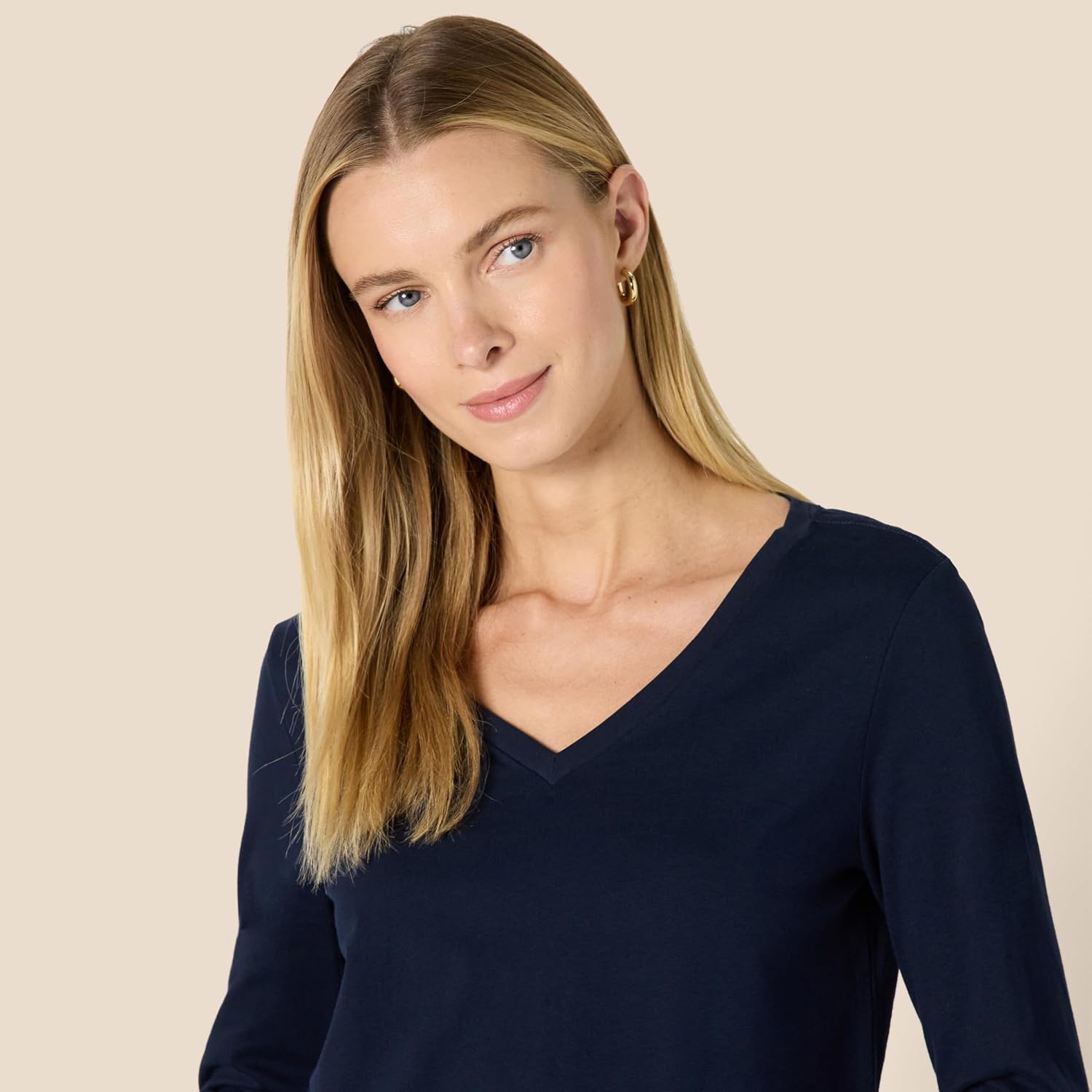 image:imageAmazon Essentials Womens Soft 100 Cotton RegularFit LongSleeve Crewneck TShirtNavy
