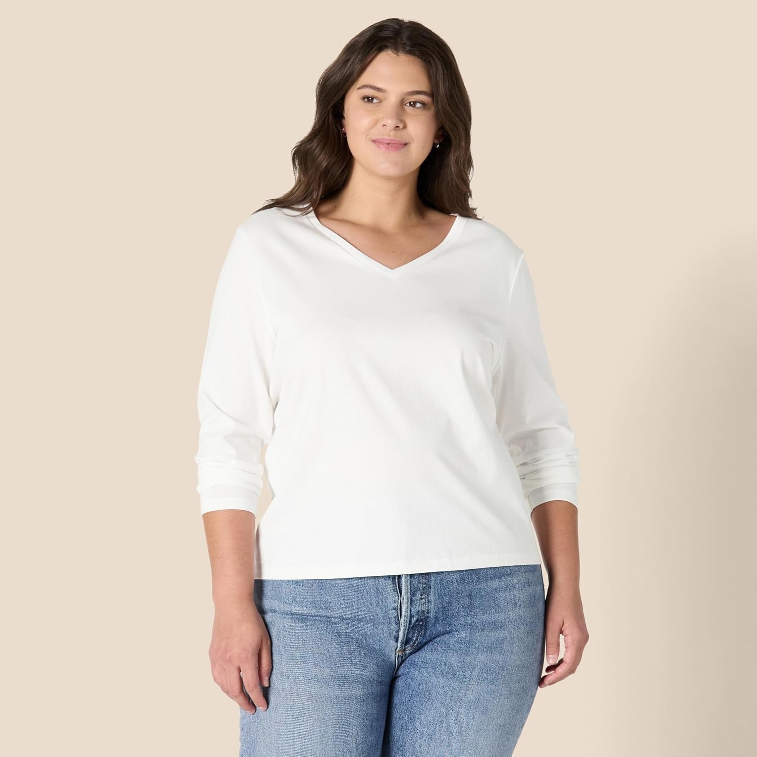 image:imageAmazon Essentials Womens Soft 100 Cotton RegularFit LongSleeve Crewneck TShirtWhite