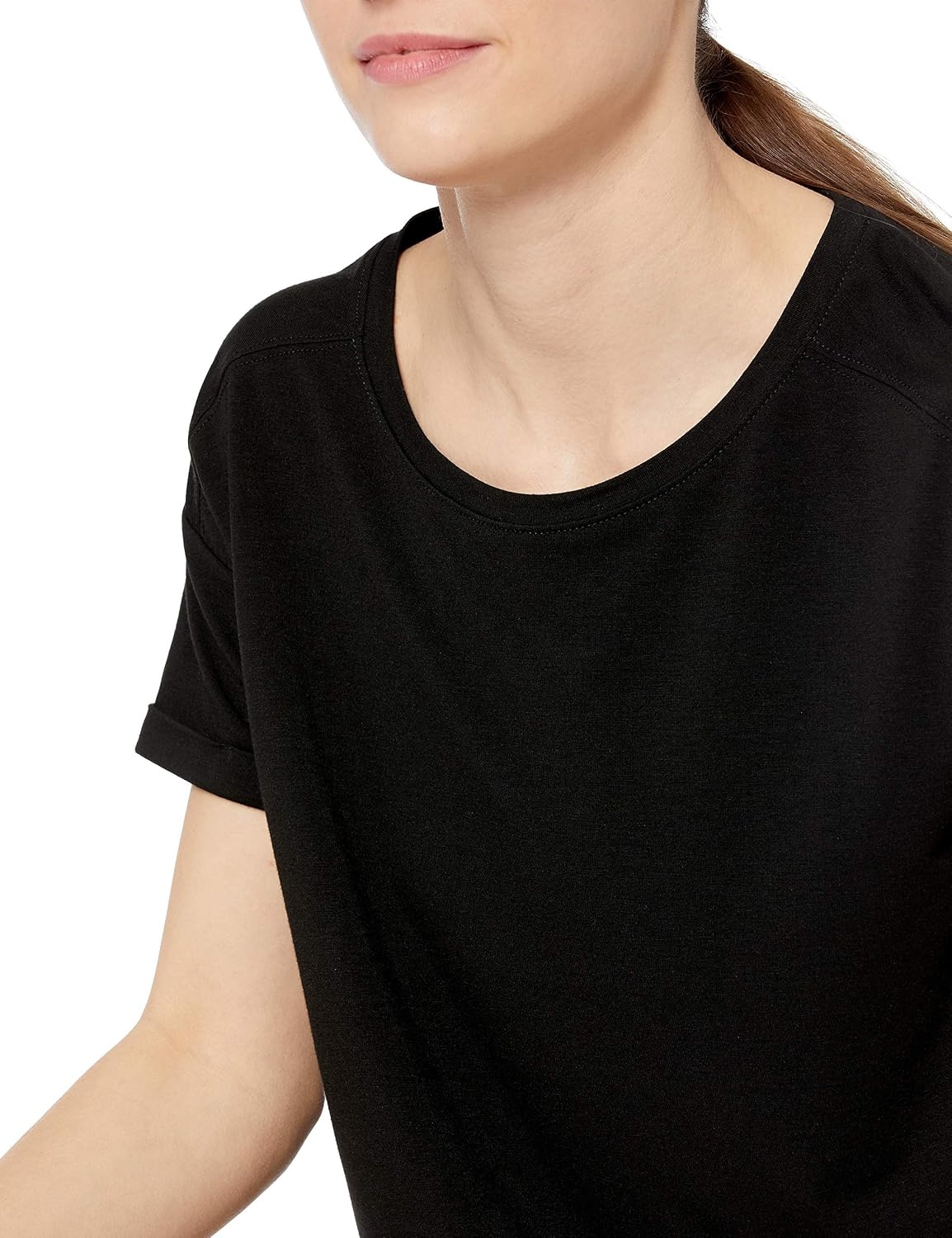 image:imageAmazon Essentials Womens Studio RelaxedFit Lightweight Crewneck TShirt Available in Plus SizeBlack